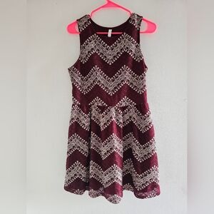 Xhilaration Burgundy and Cream Chevron Mini Dress